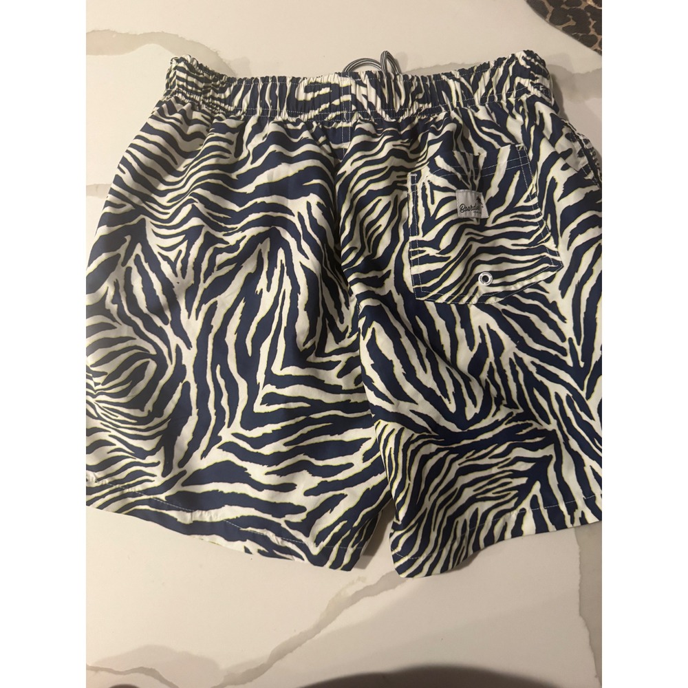 Boardies Apparel Mens Zebra Print Swim Trunks Navy White Neon Yellow Small